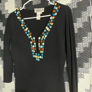 Joseph A Black Top with Multicolor Beads